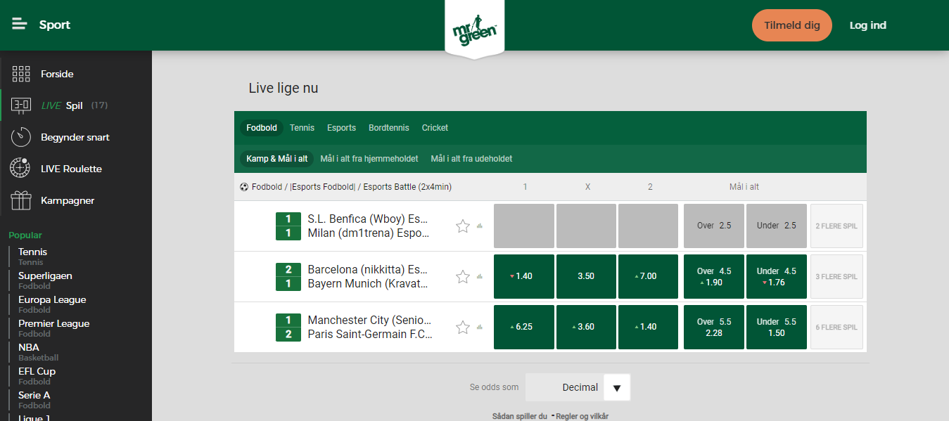 Mr.Green Bookmaker Live Sport Betting, betbrothers.dk
