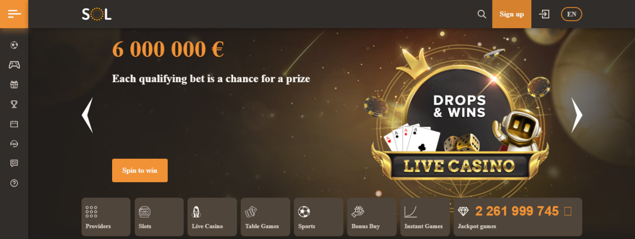 Sol casino Live casino bonus