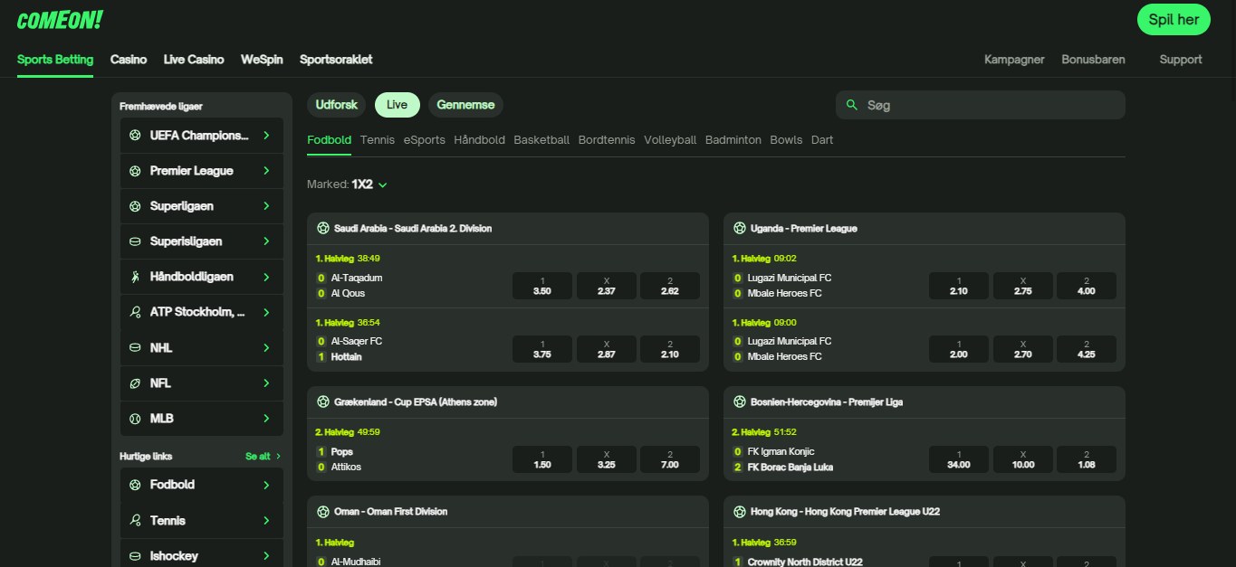 ComeOn Live Sport Betting