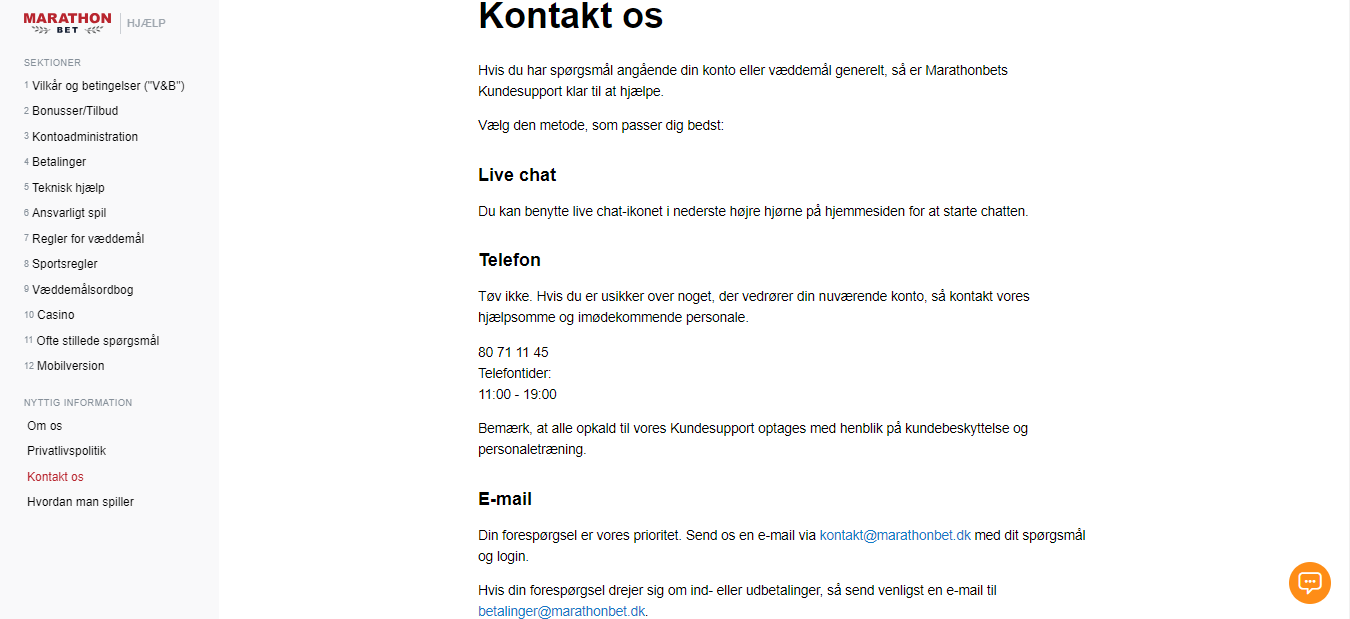 Marathonbet Customer Support