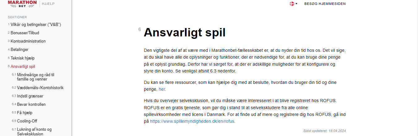 Marathonbet Responsible gaming