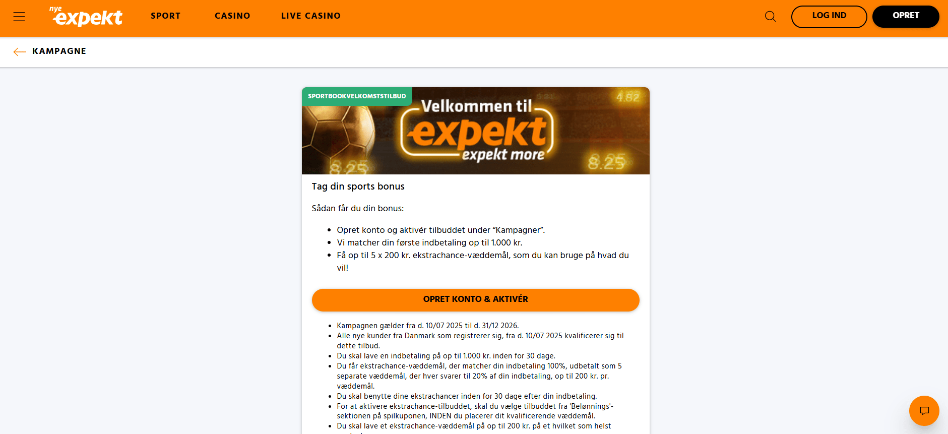 Velkomstbonus Expekt