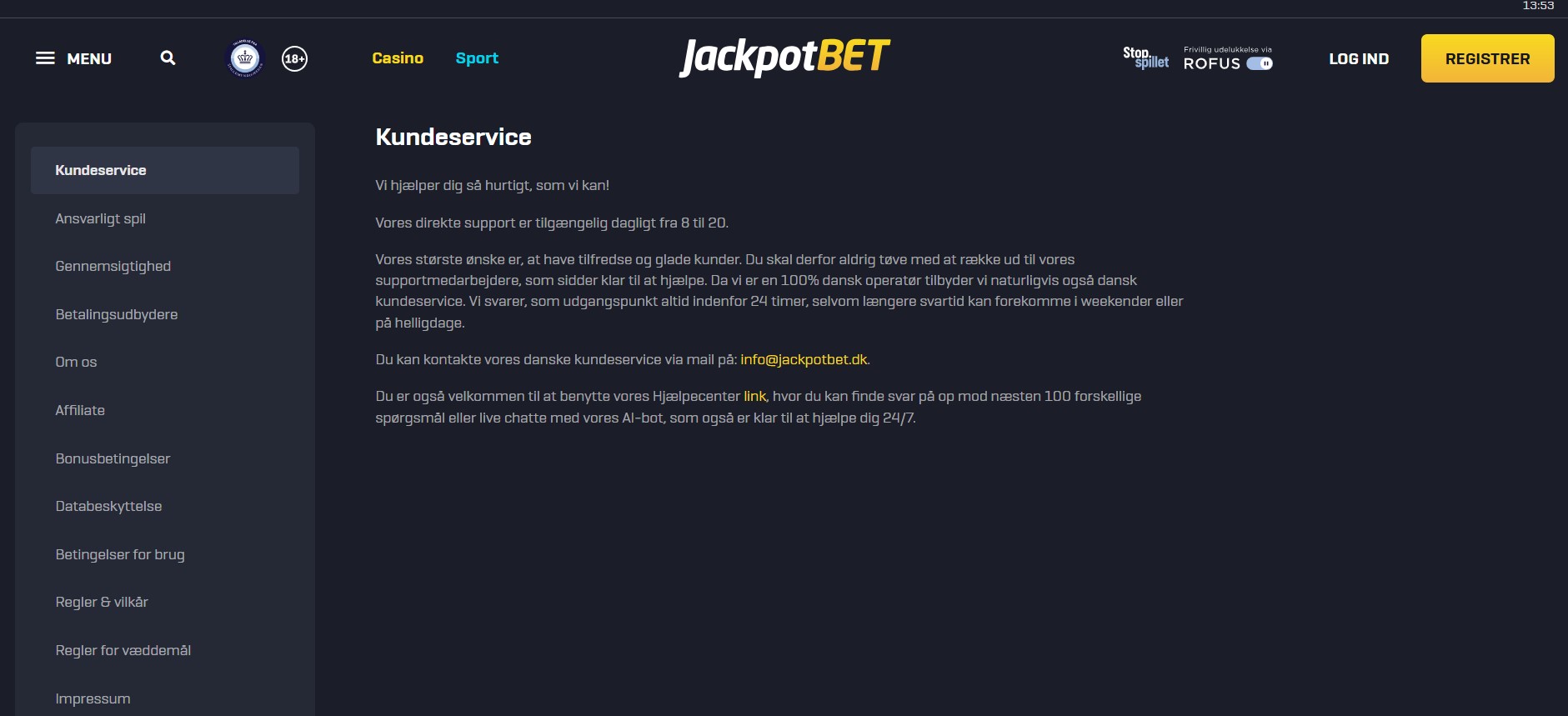 Kundeservice JackpotBet
