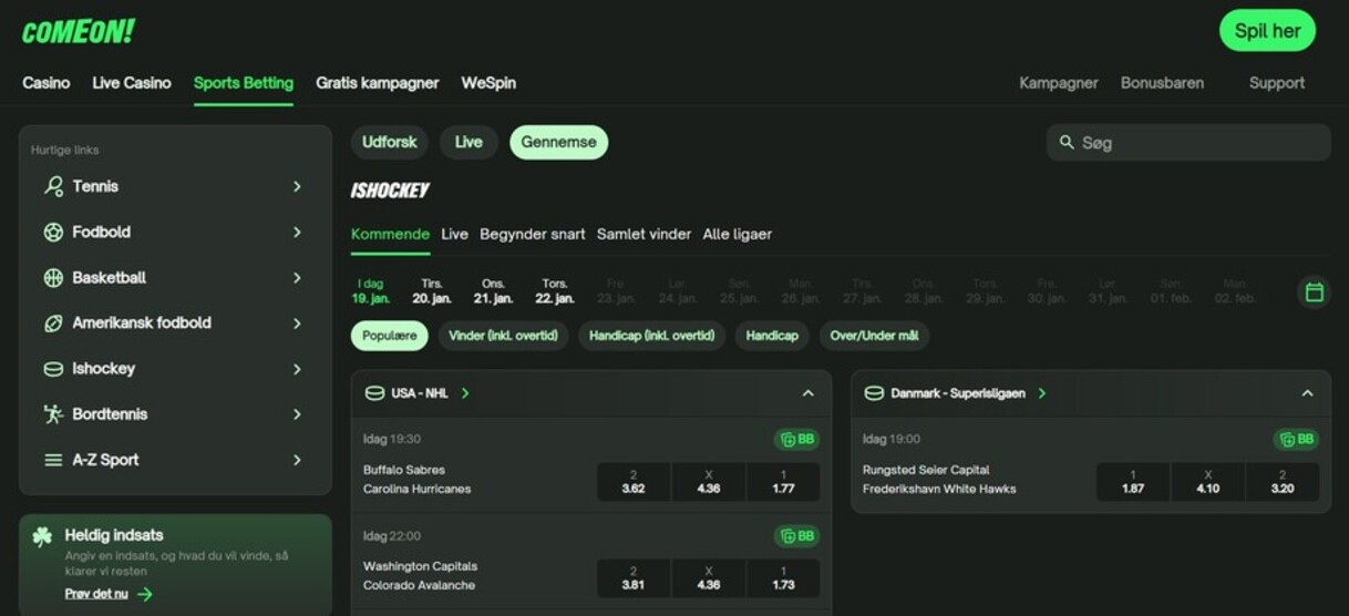 Comeon Denmark ishockey væddemål pc