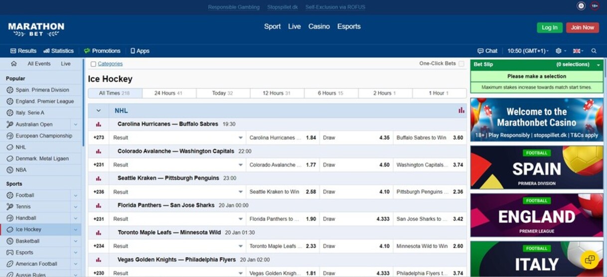 Marathonbet Denmark ishockey væddemål pc